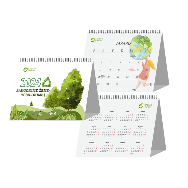 Žaliasis taškas verčiamas stalo kalendorius 2024